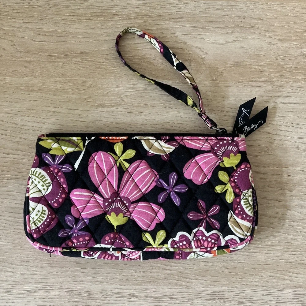 VERA BRADLEY Zip Wristlet Pirouette Pink & Black - Phone Size - Floral -‎ Travel